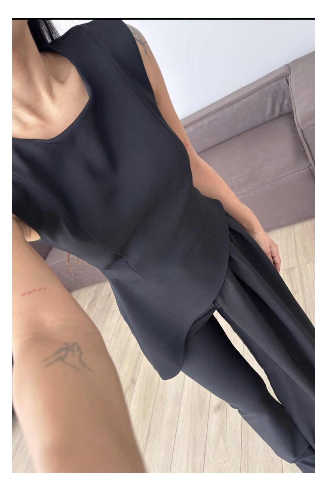 Qimya Butik Miss Neşem Kadın Bir Yanı Şifon Parçalı Kolsuz Şık Tunik görsel 5