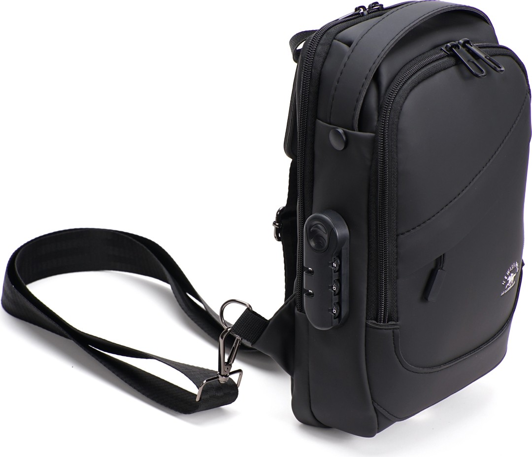 Sannora Bags Erkek Şifreli Omuz Çantası Çapraz Askılı Göğüs Çantası Çok Bölmeli Günlük Seyahat Çantası Siyah görsel 4
