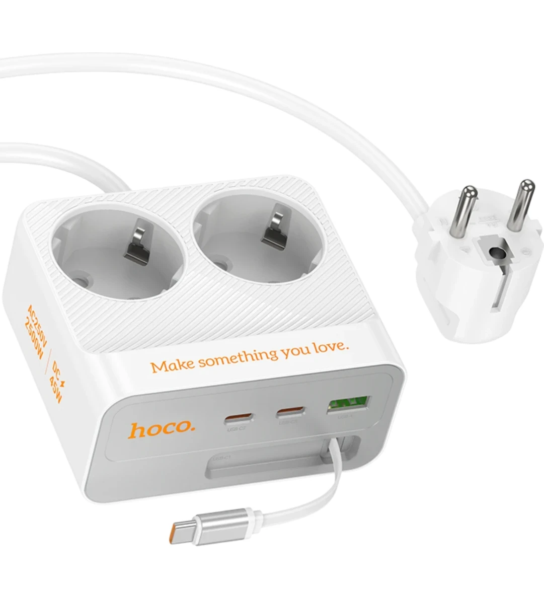 Resim Hoco. AC28 Descanso 6in1 2m 2500W Priz Dönüştürücü - Beyaz 