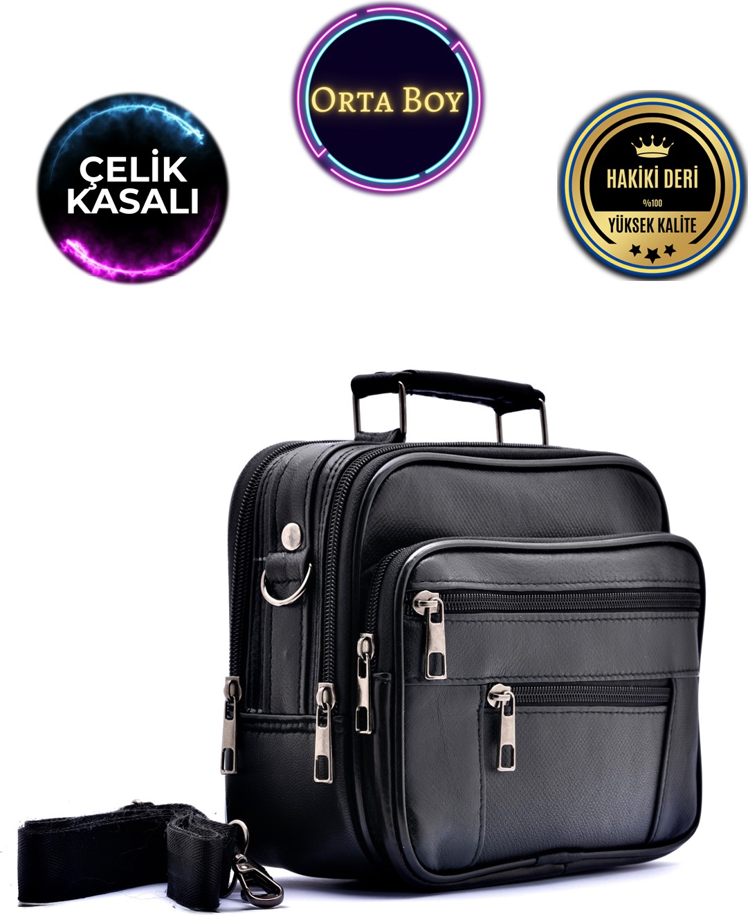 Cüzcan Erkek Kahverengi Yatay Model Çelik Kasalı Hakiki Deri El ve Omuz Çantası ( Orta Boy)