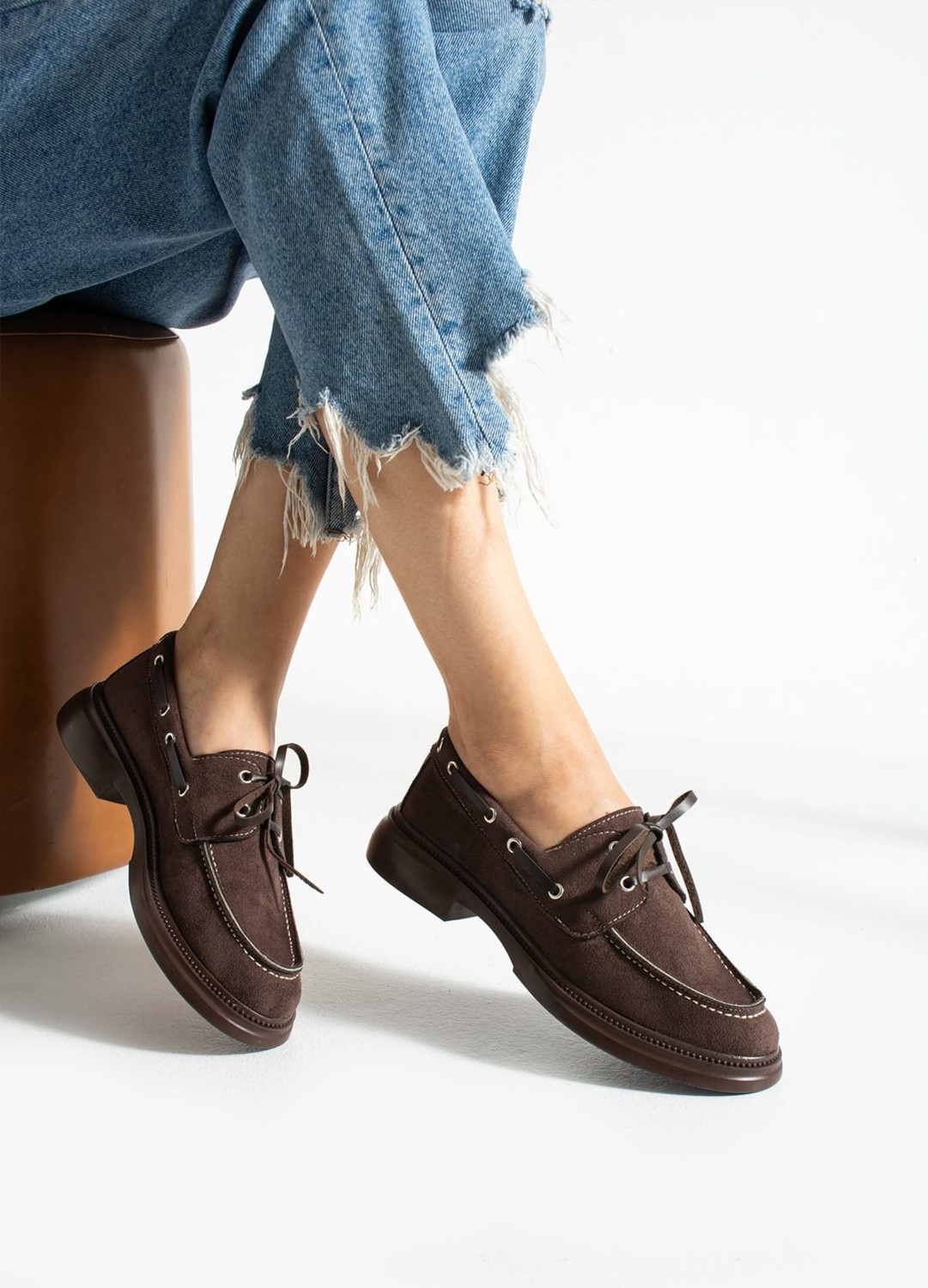 Yula Fashion Shoes Kadın Yula Fashion Shoes Camelia Loafer Acı Kahve Suni Deri Ortopedik Tabanlı Günlük Ayakkabı