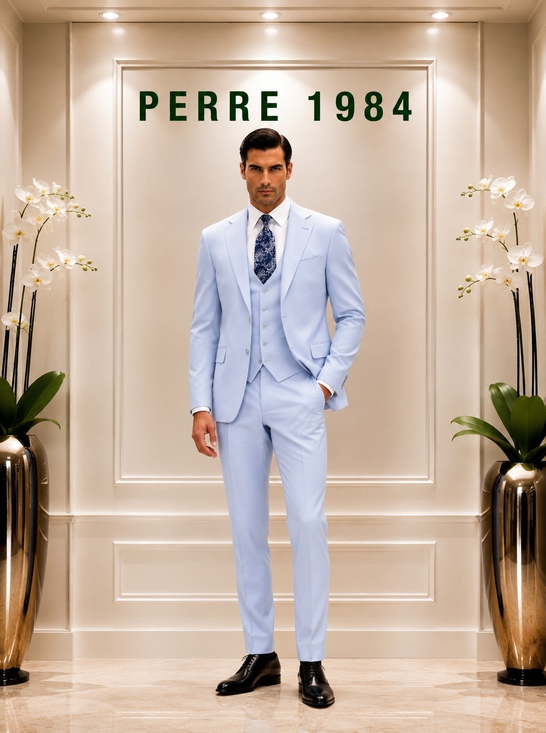 Perre 1984 Erkek Slim Fit 3'lü Takım Elbise, Ceket, Yelek ve Pantolon, Likralı Viskon Kumaş