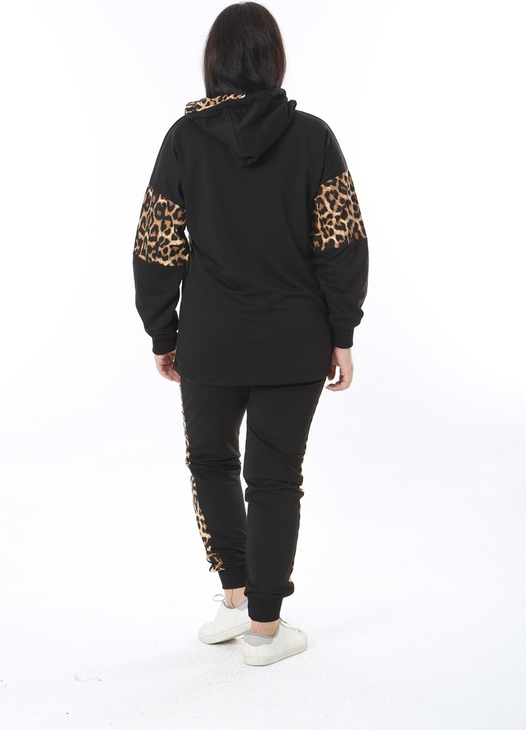 Şans Kadın Büyük Beden Leo Leopar Garnili Sweatshirt Pantolon Ikili Takım 65N38375 görsel 5