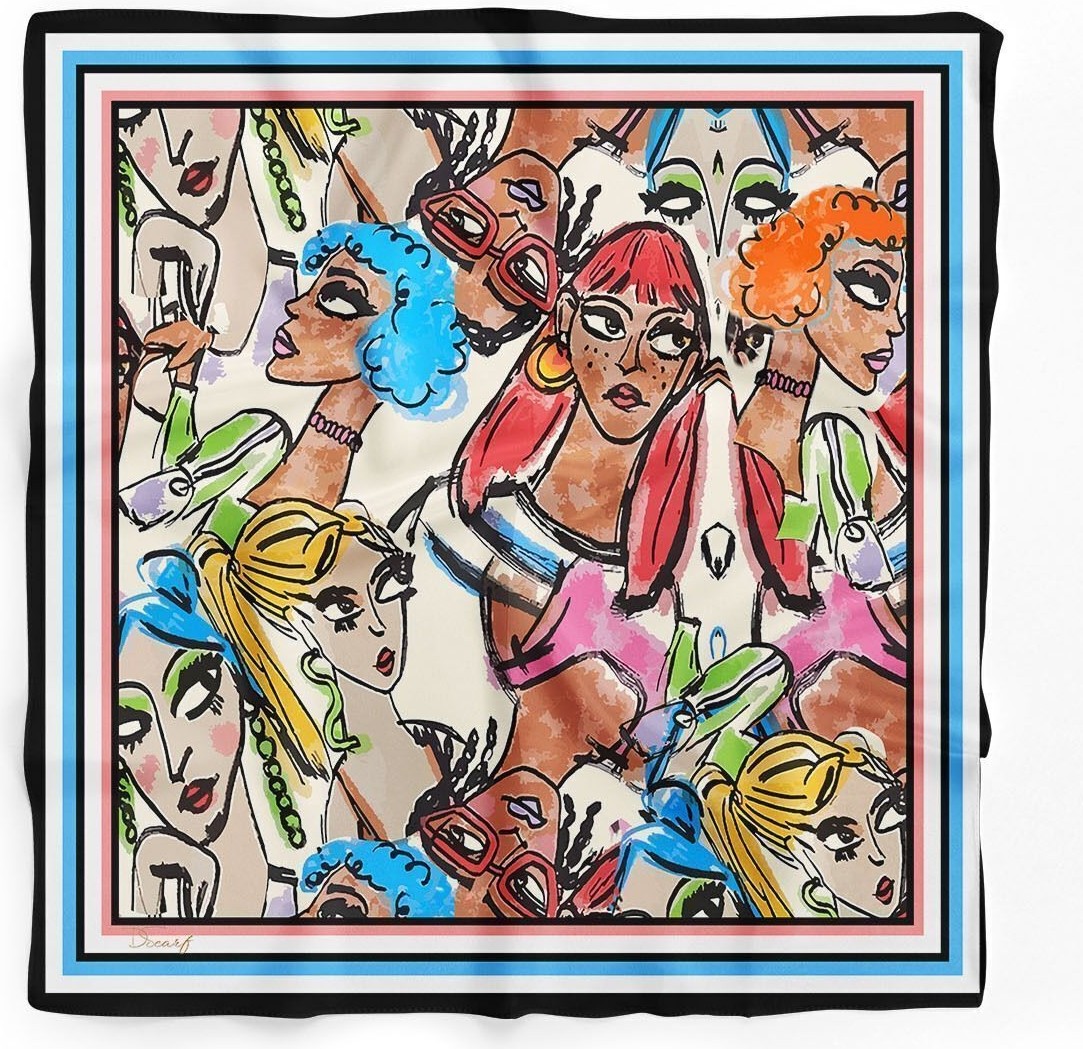 Dscarf Stilist Kadın Şal %100 Polyester Renkli Çiçek Desenli Günlük ve Özel Gün Kullanımına Uygun
