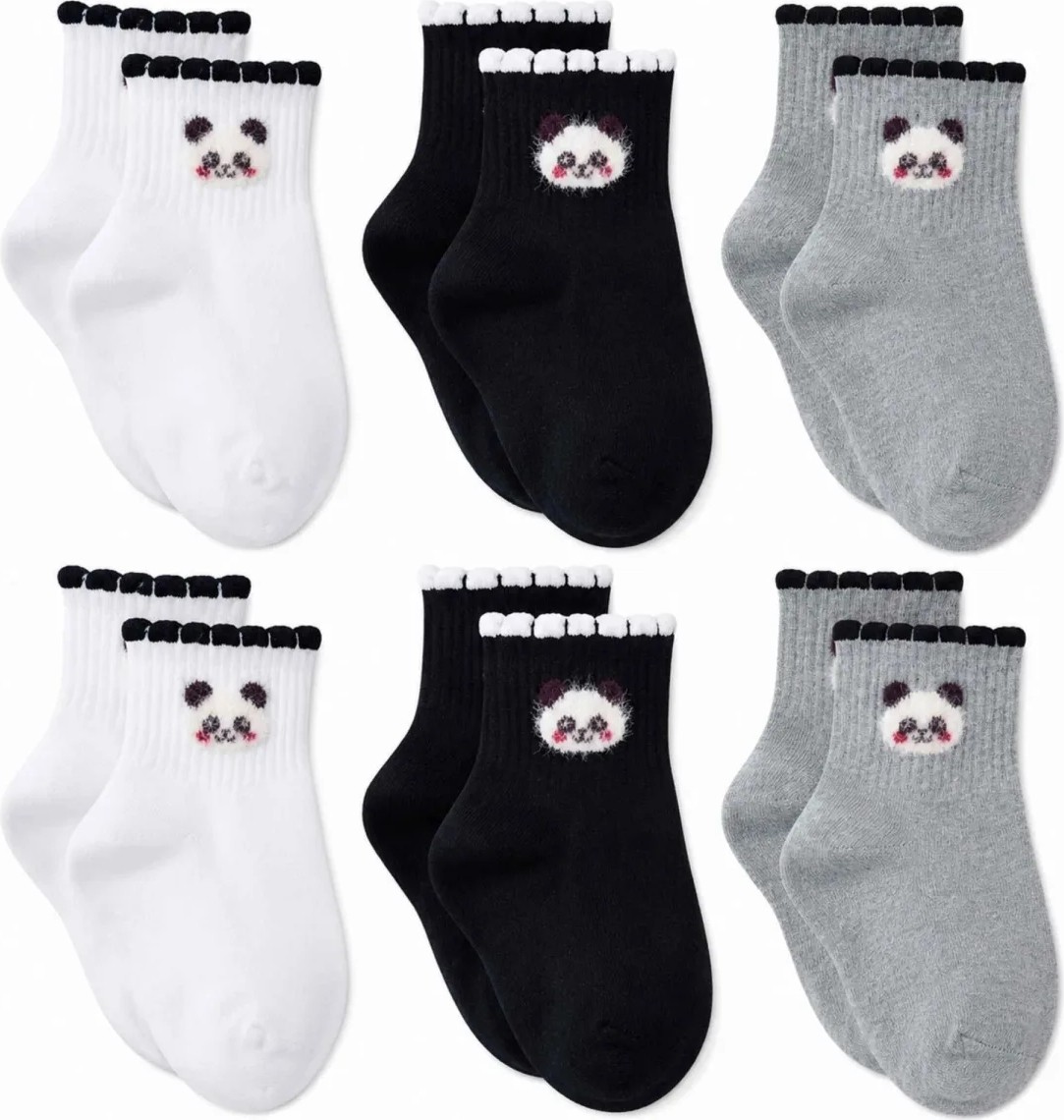 Belirtilmemiş Kadın Panda Desenli Kısa Konç Çorap 6'lı Paket, %80 Pamuklu Dikişsiz Burun, Nefes Alan Yumuşak Bile