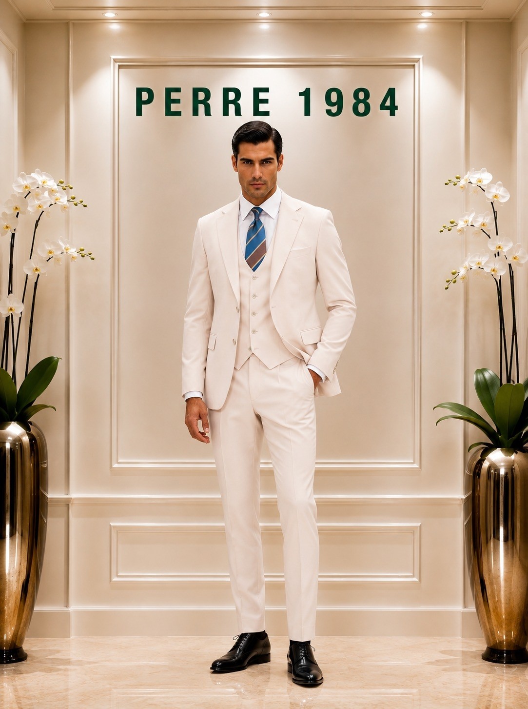 Perre 1984 Erkek Slim Fit 3'lü Takım Elbise, Ceket, Yelek ve Pantolon, Likralı Viskon Kumaş