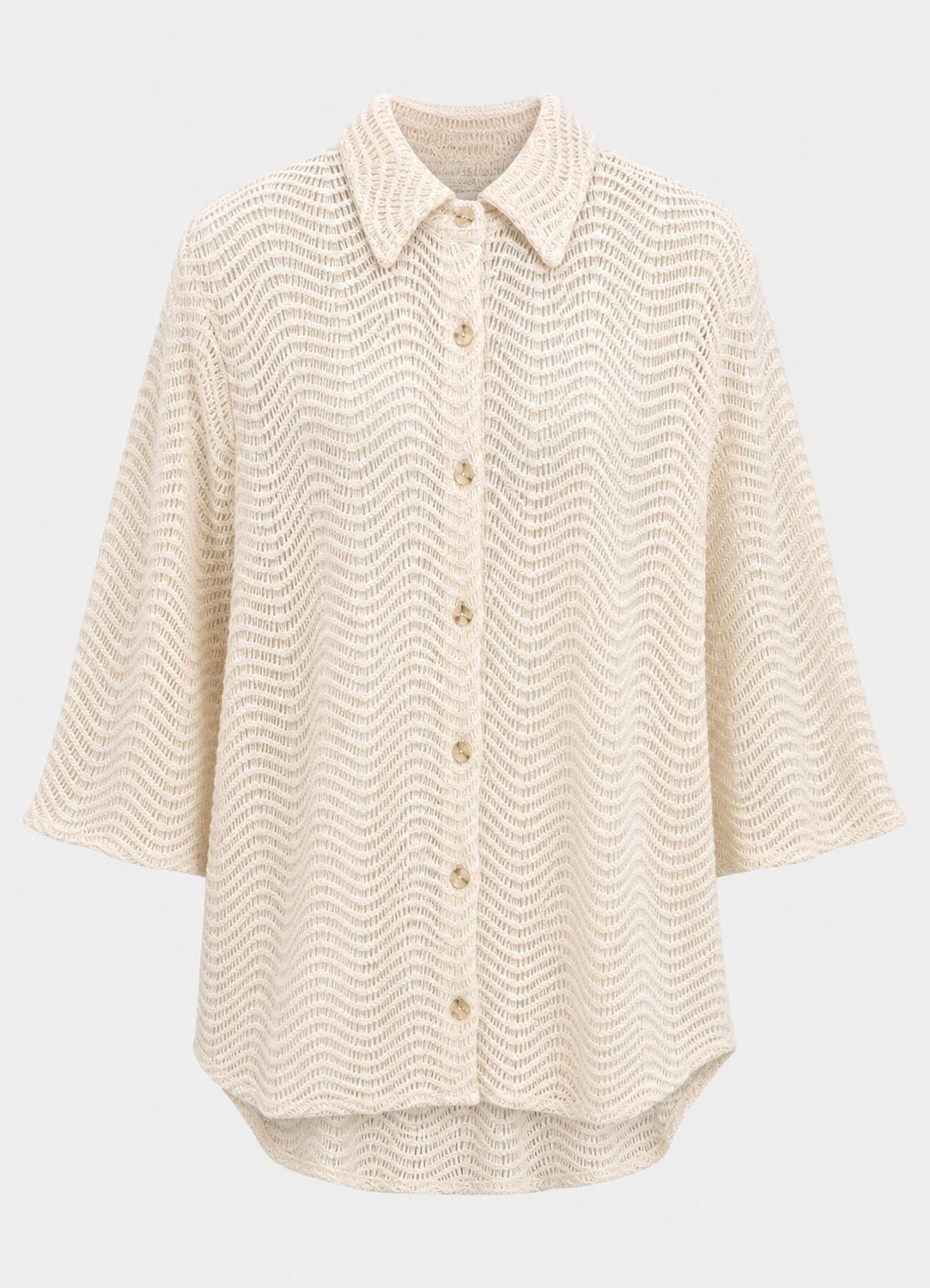 Brandhills KREM Renk Triko Dokulu Ajurlu Oversize Gömlek