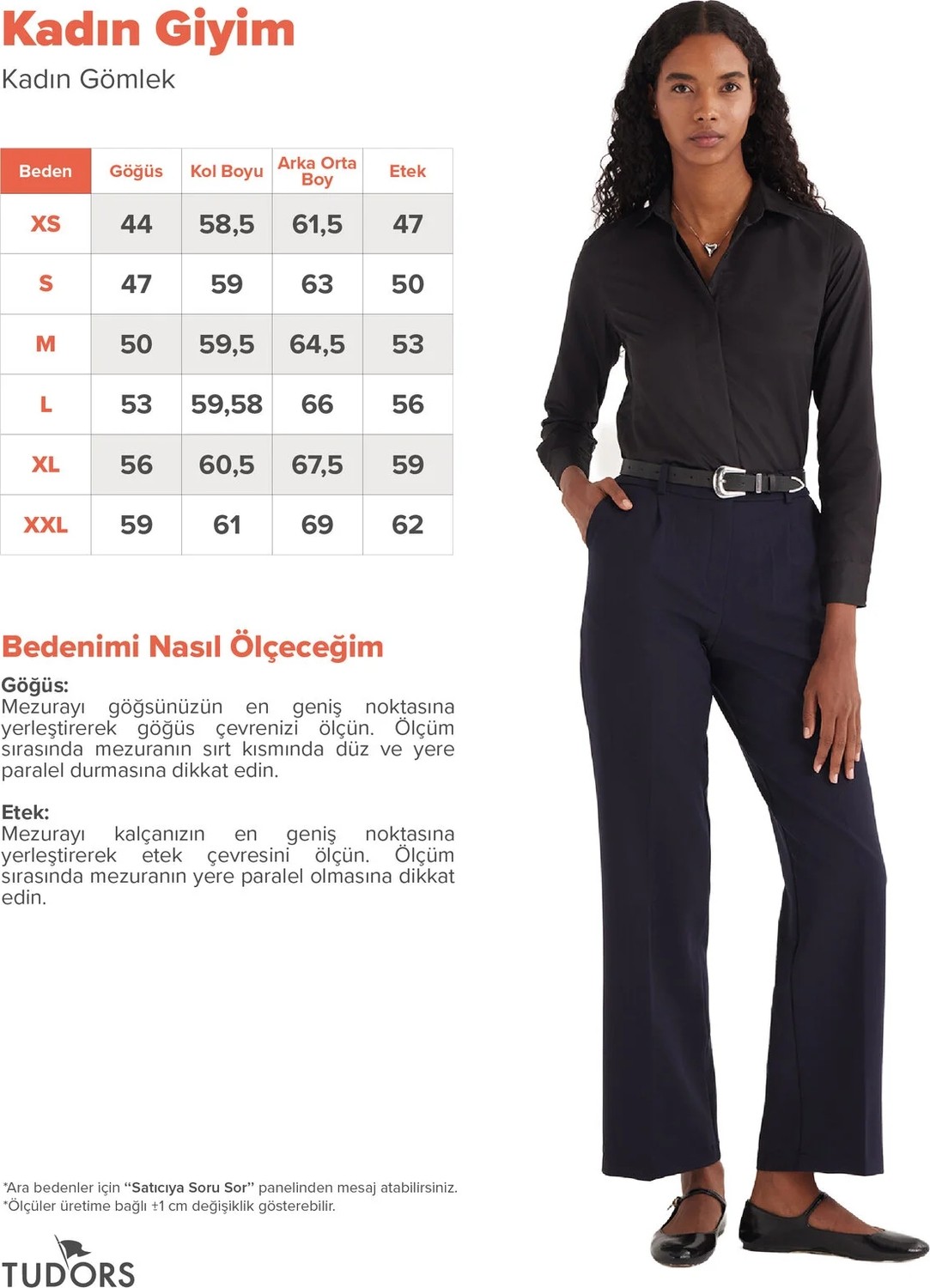 Tudors Kadın Slim Fit Dar Kesim Vucüda Oturan Uzun Kollu Gizli Düğme Detaylı Siyah Basic Gömlek görsel 3