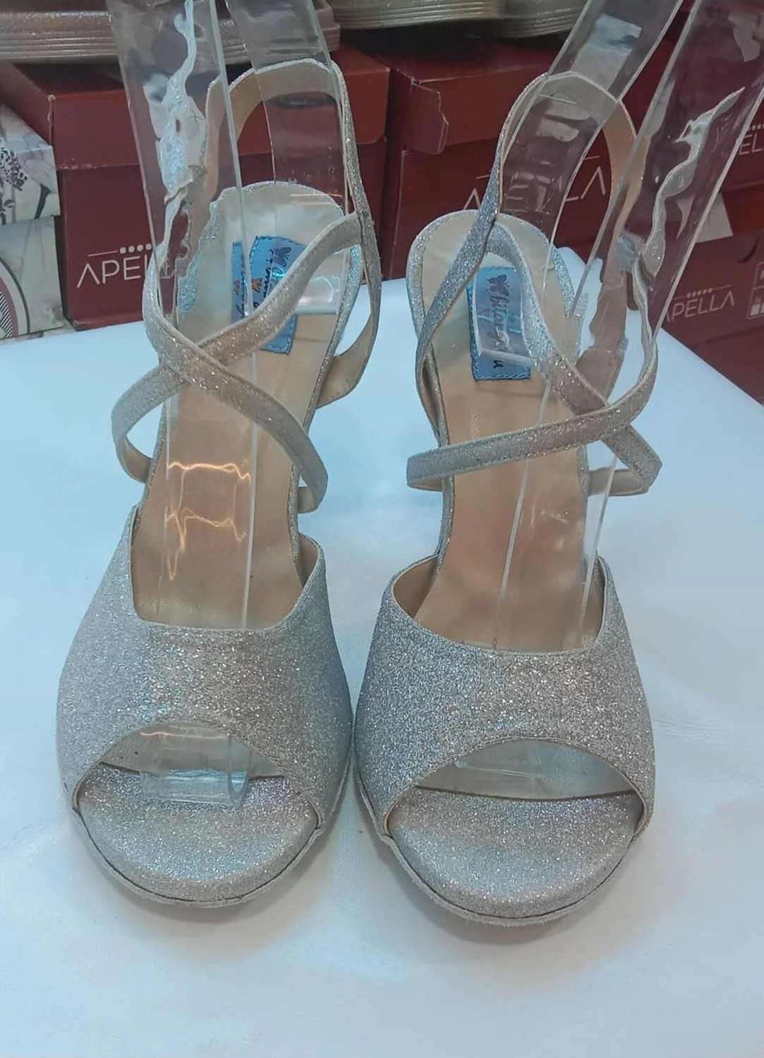 Bitangosu Gümüş Simli 8,5 cm 13 Pont Açık Topuk Tango, Dans ve Salon Ayakkabısı El Emeği Özel Seri Üretim görsel 2