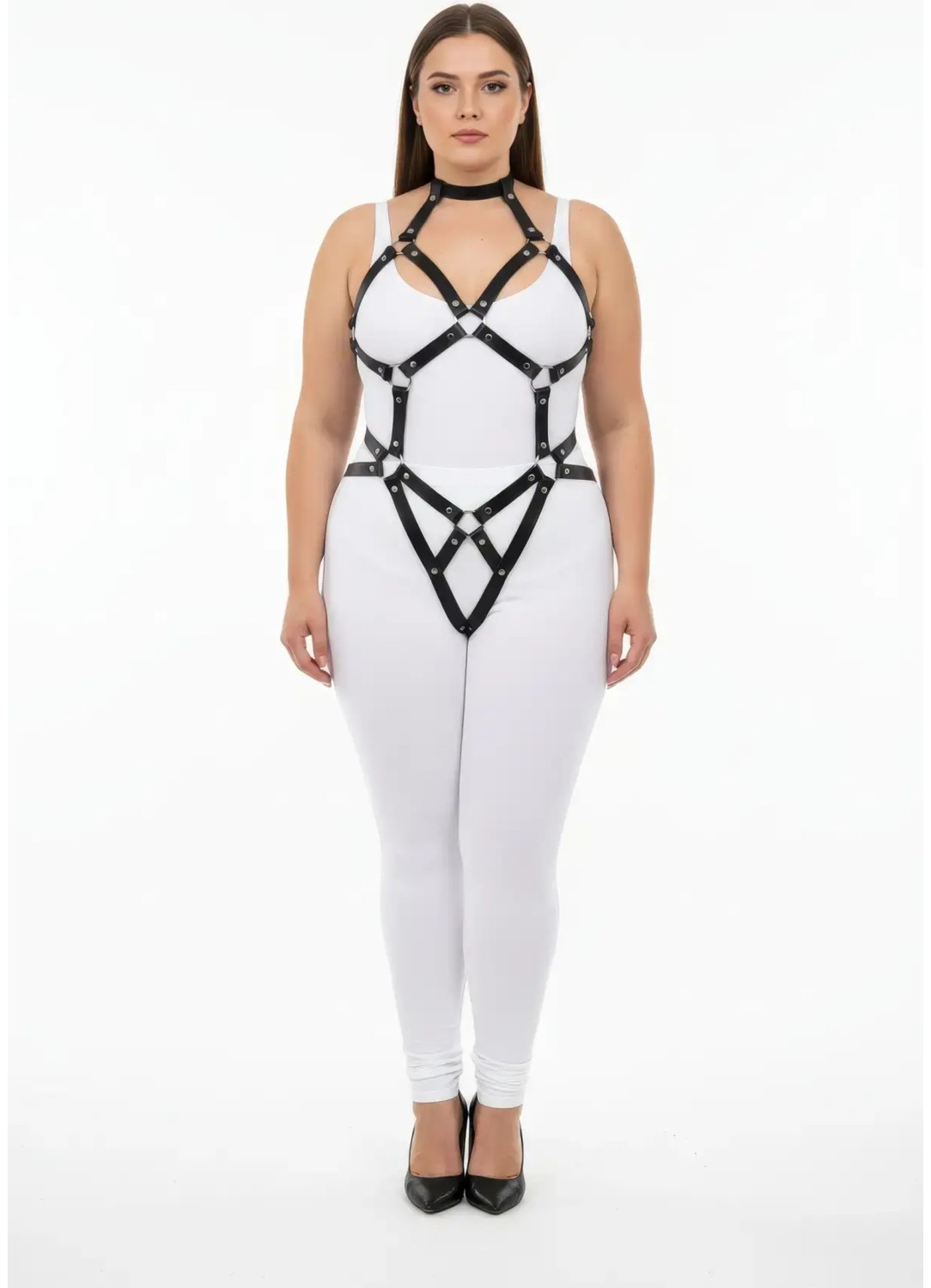 Motto10 Butik HDY MOTTO10 Butik Büyük Beden Siyah Kadın Harness Takım Deri Halka Detaylı Fantazi Vücut Aksesuarı - APFT514 görsel 6