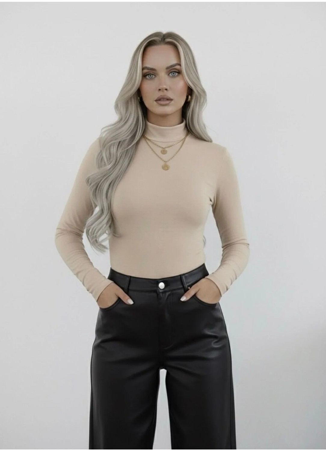 Hashtag Balıkçı Yaka Uzun Kollu Body Viskon Kumaş görsel 3