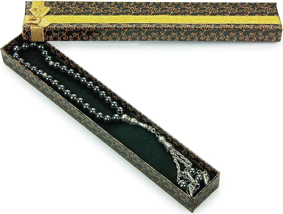 OEM Metal Mızrak Püsküllü Hematit Doğaltaş Hediyelik Tesbih - 33LÜ - Küre Kesim