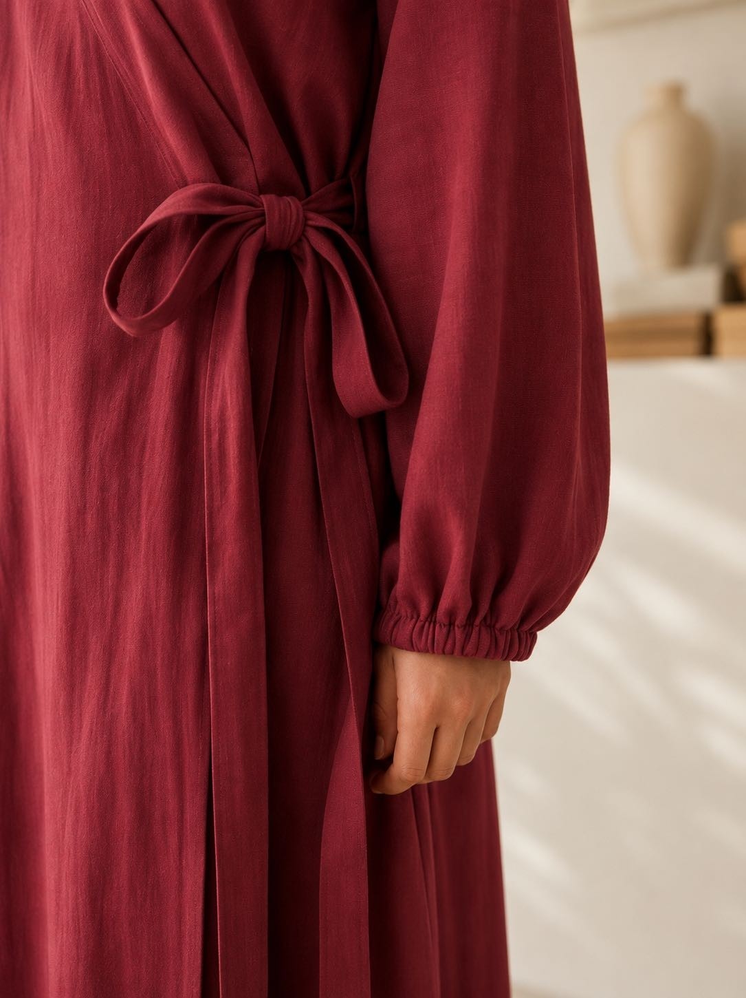 Melike Home Bordo Pamuk Müslin Sabahlık-Elbise görsel 3