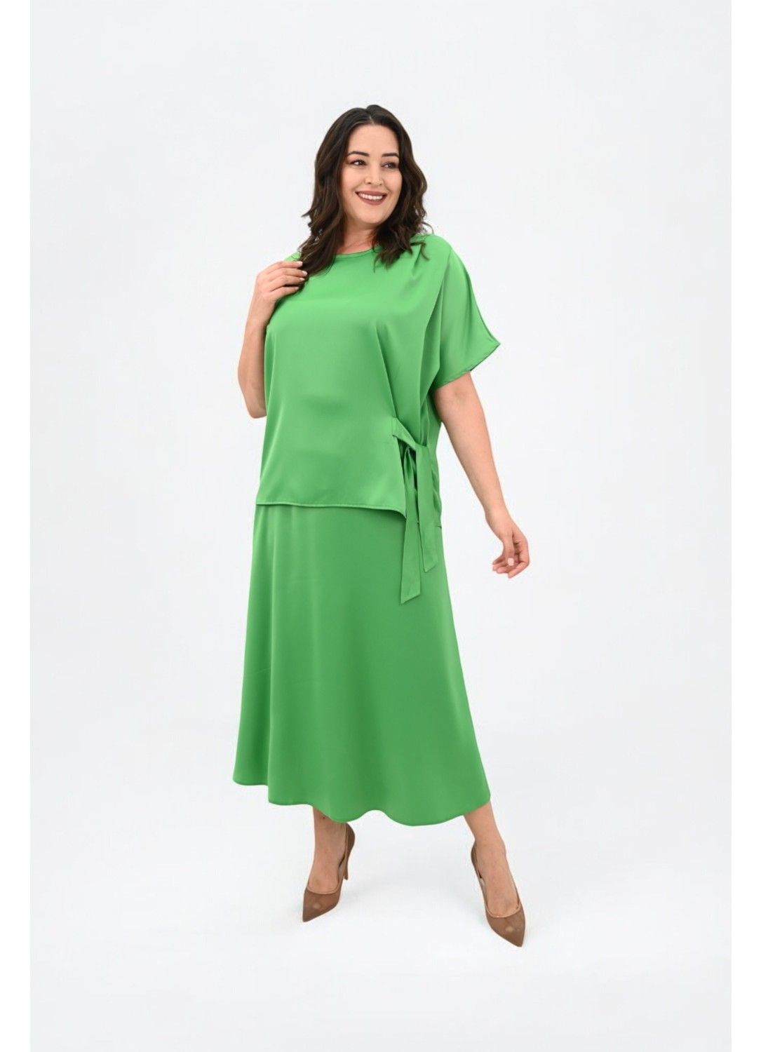 Koza Butik Kadın Büyük Beden Saten Etek Takım 6310-25 görsel 7