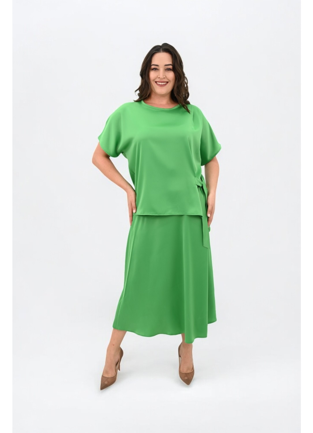 Koza Butik Kadın Büyük Beden Saten Etek Takım 6310-25 görsel 8