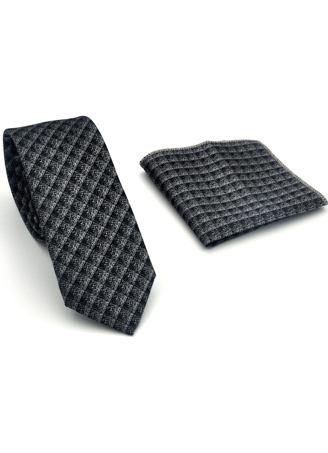 Gaffy Siyah Küp Desenli Yeşil Dokuma Kumaş Mendilli Slim Fit Kravat // SDK-2605-8 görsel 2
