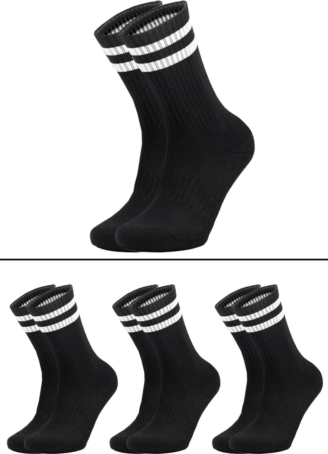 Die Grup Unisex Bambu (Siyah) Kolej Tenis Çorap Premium, Beyaz Çizgili 3'lü Paket