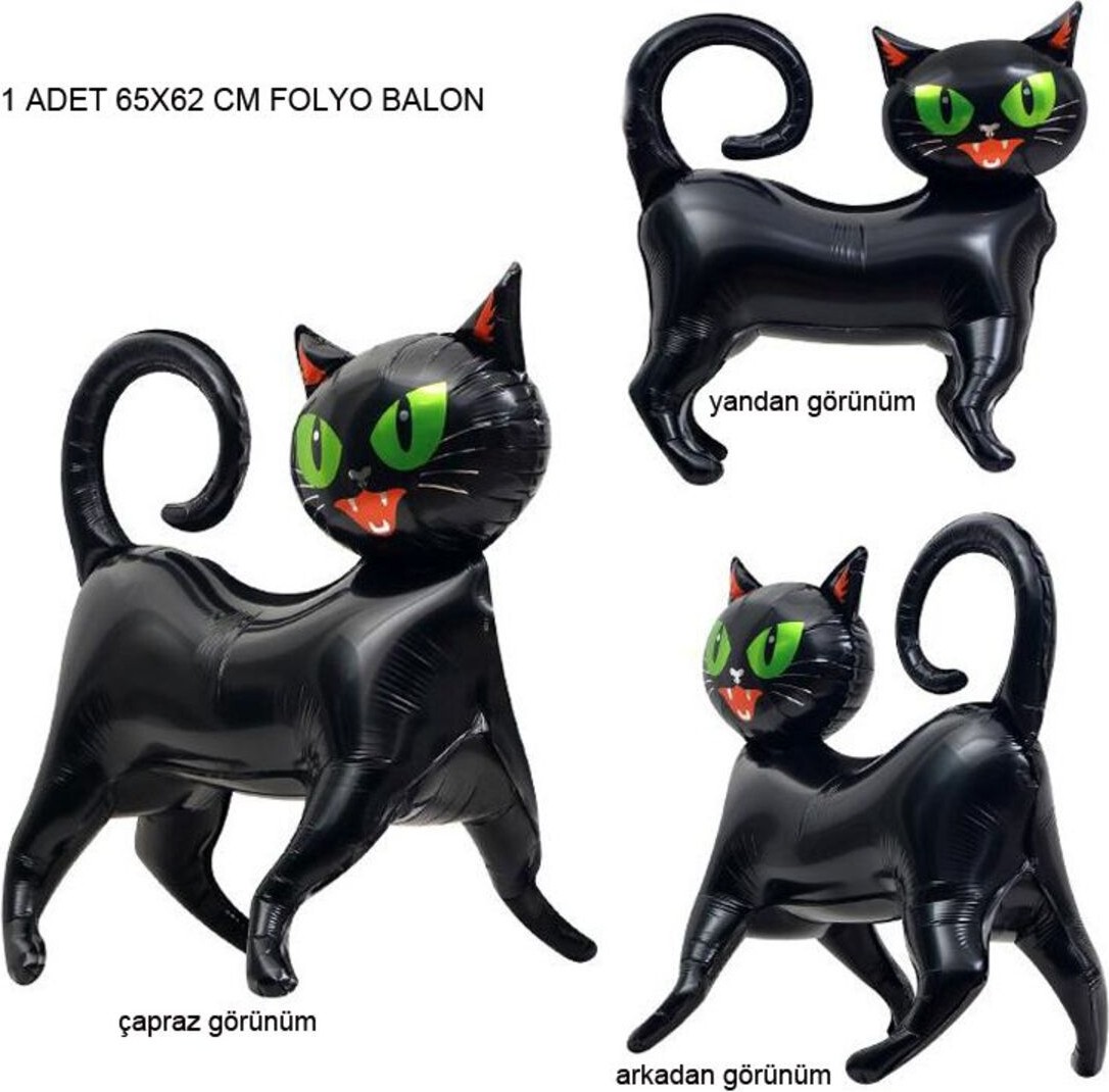 Feyza Design Halloween Siyah Kedi Şekilli Folyo Balon 65X62 cm