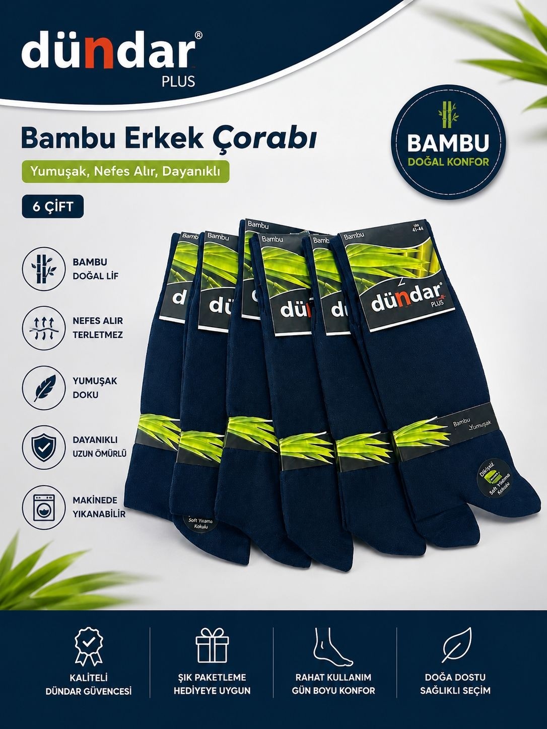 Dündar Erkek Bambu Çorap 6'lı görsel 2