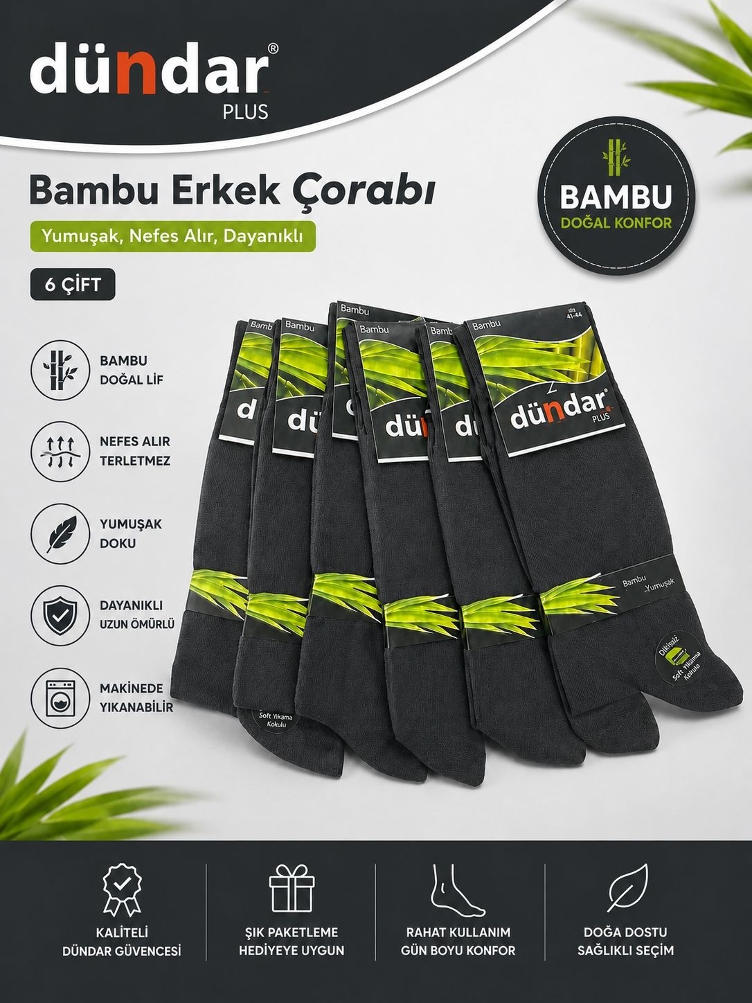 Dündar Erkek Bambu Çorap 6'lı görsel 3