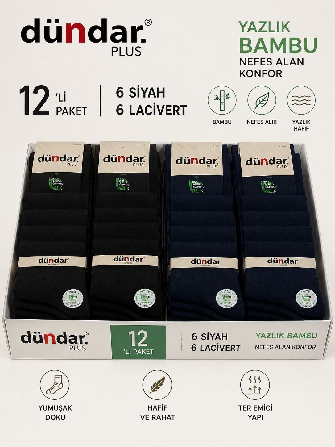 Dündar 12'li Ince Yazlık Bambu Erkek Çorap Hafif Rahat ve Solmaz görsel 5