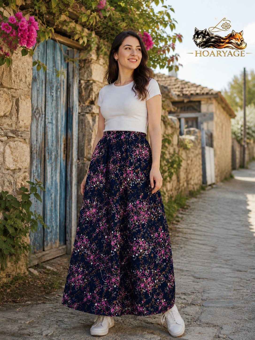 Hoaryage Viskon Basma Kumaş Çiçek Desenli Cepli Şalvar %100 Pamuk