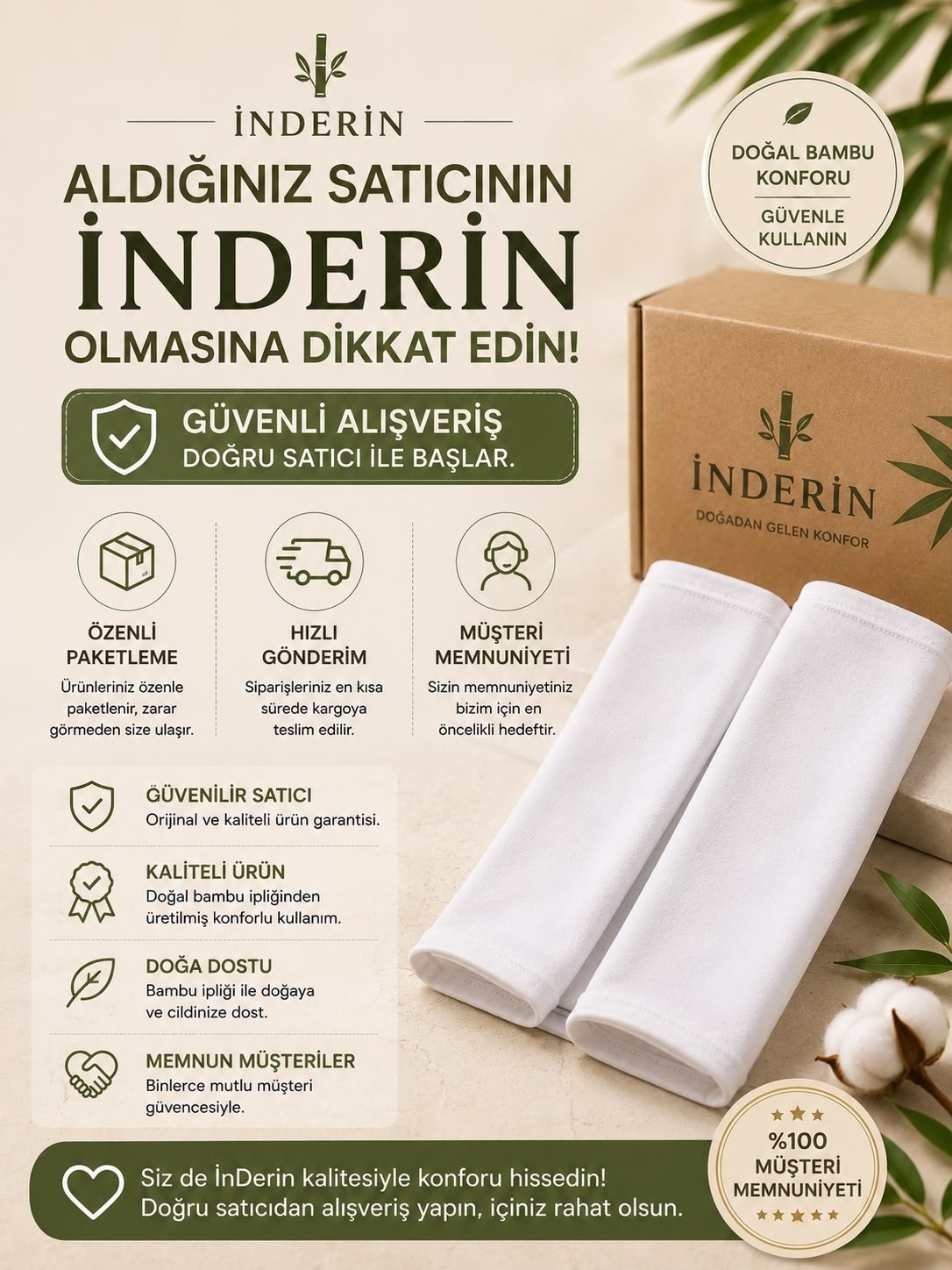 İnderin Beyaz Bambu Kolluk 1 Çift Nefes Alan Esnek Kol Koruyucu görsel 3
