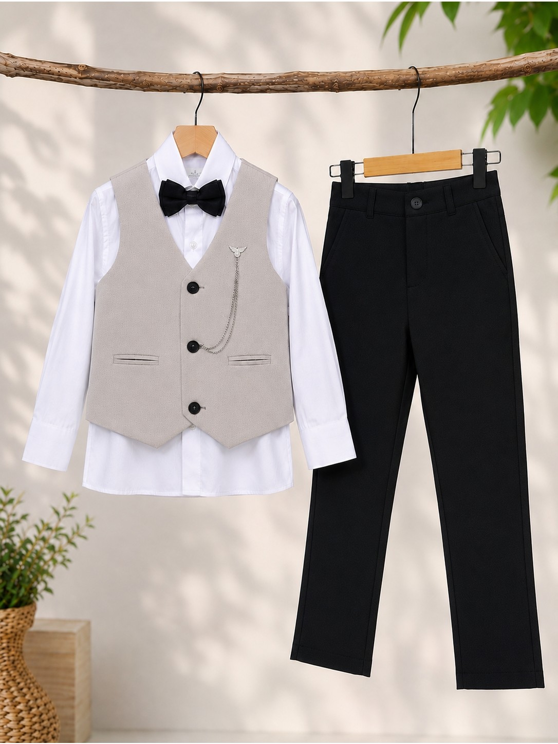 tinytrends Erkek Çocuk Yelek Gömlek Papyon Pantolon Takım Elbise görsel 3