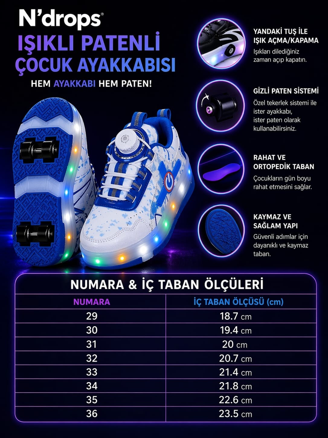 Ndrops N'drops Işıklı Patenli Sneaker görsel 6