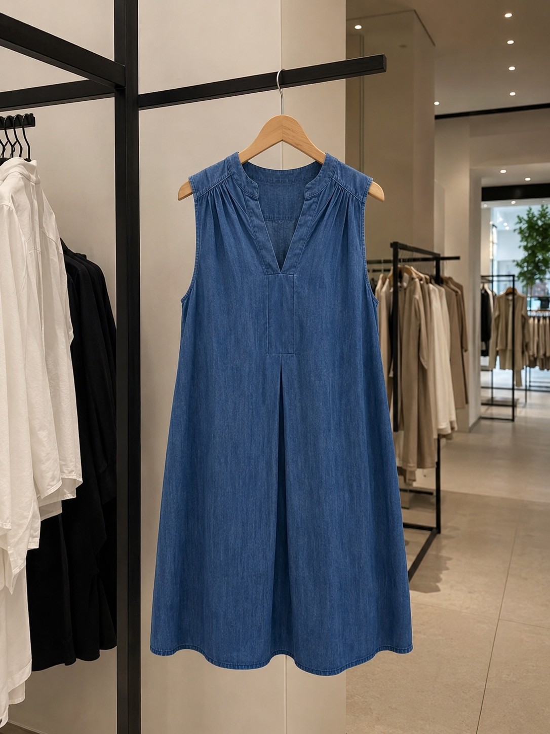 HC Kids Wear Kolsuz V Yaka Büyük Beden Pamuklu Denim Elbise görsel 5