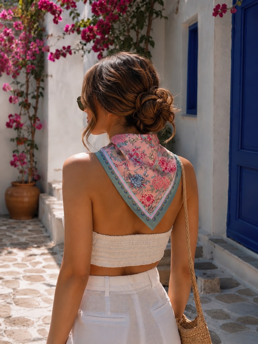Revam Collection Çiçek Desenli Bandana Fular Şal görsel 2
