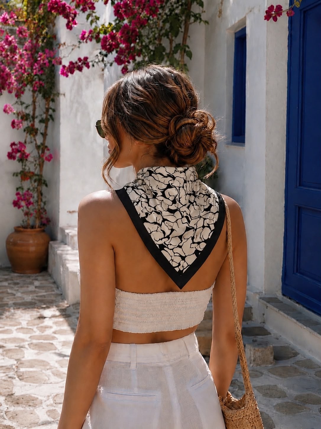 Revam Collection Siyah Beyaz Desenli Bandana Fular Şal 50X50 görsel 3
