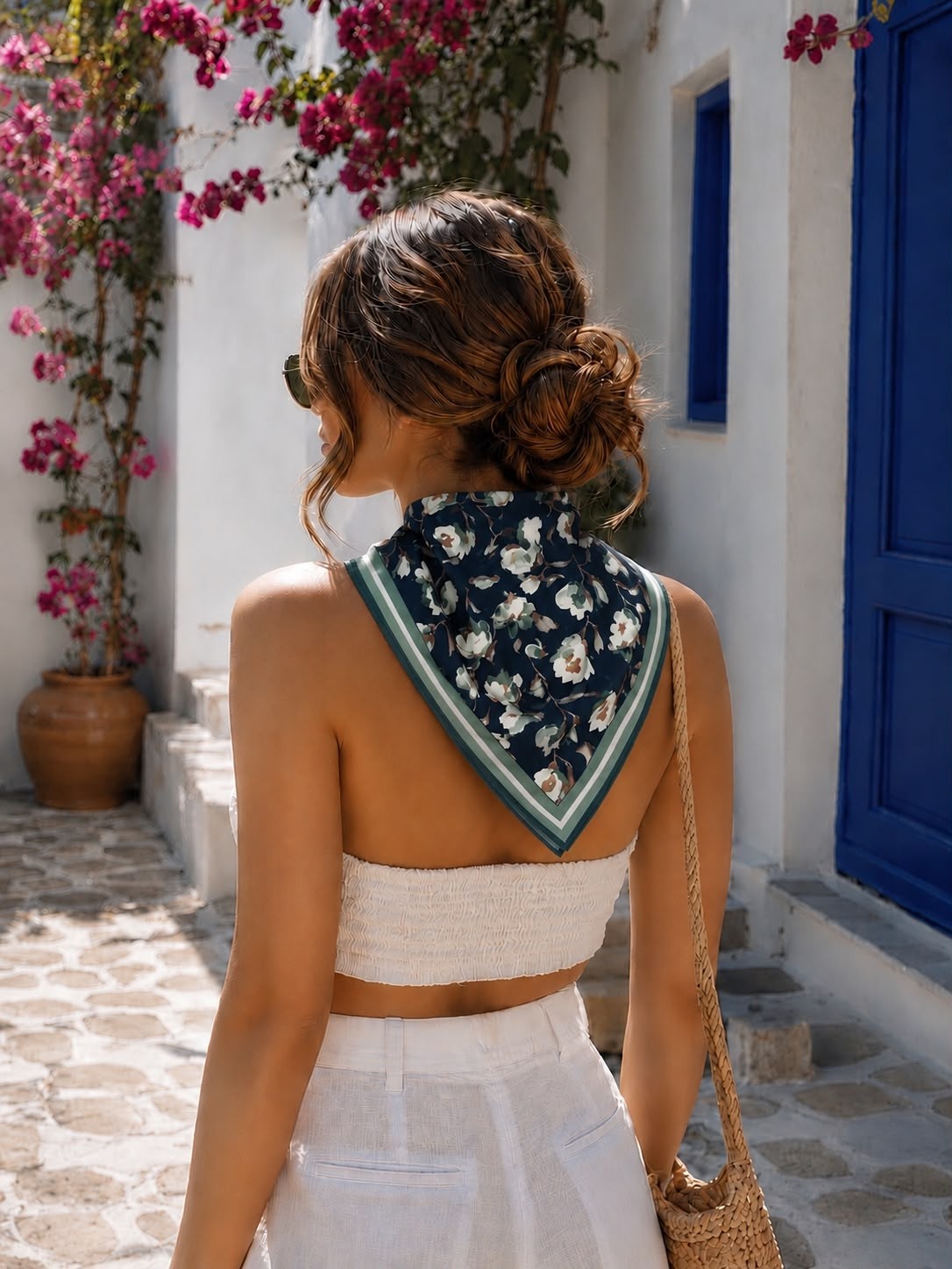 Revam Collection Çiçek Desenli Bandana Fular Şal 50X50 görsel 2