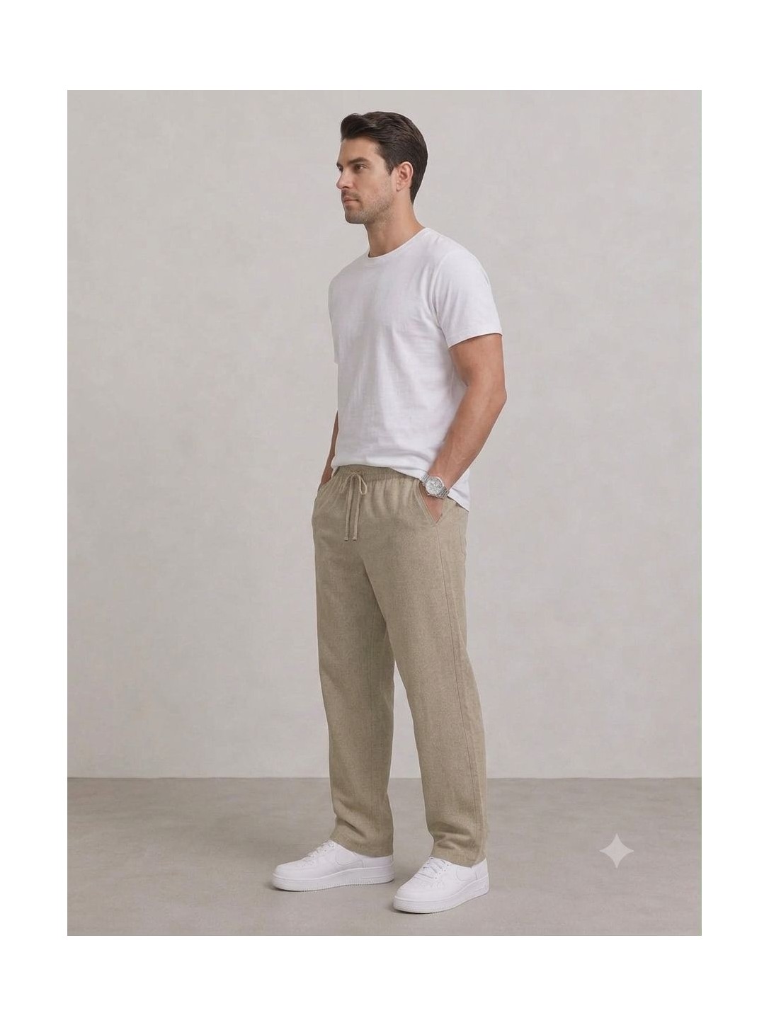 Greenpoll Erkek Yazlık Keten Karışımlı Rahat Kesim Baggy Pantolon görsel 3