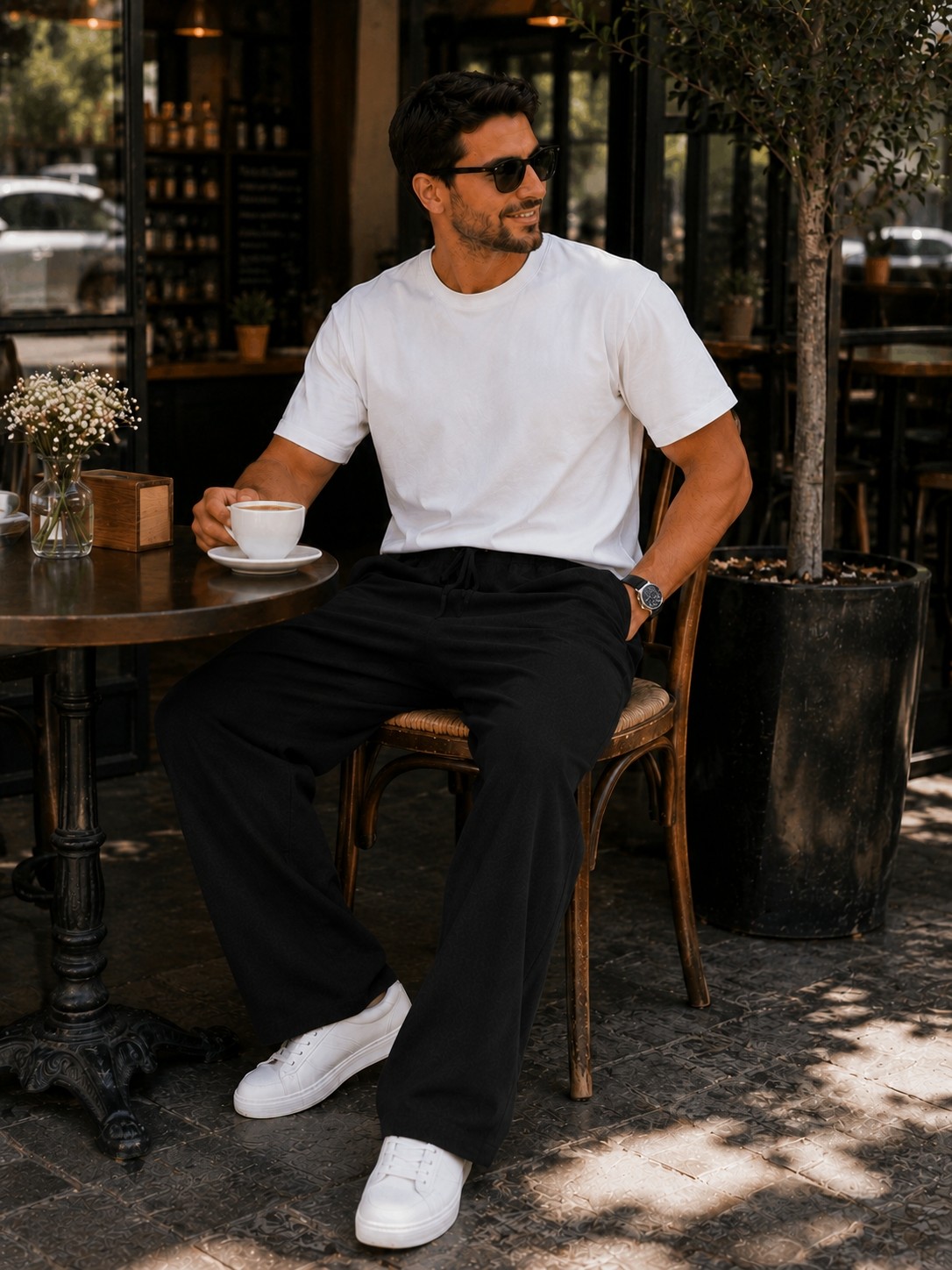We&Me Erkek Keten Pantolon Baggy Kalıp Lastikli Belli Bağcıklı Yazlık Günlük Rahat Pantolon görsel 8