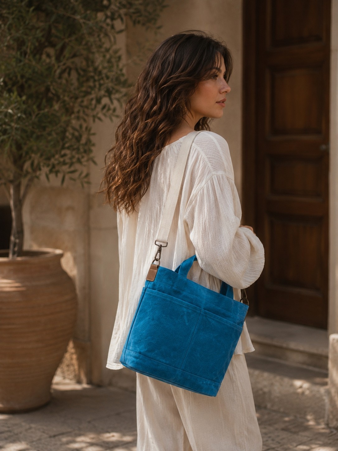 Old Cotton Cargo S Mila Bag Kadın Omuz Çantası Mumlu Kanvas Tote Bag Günlük El Çantası görsel 7