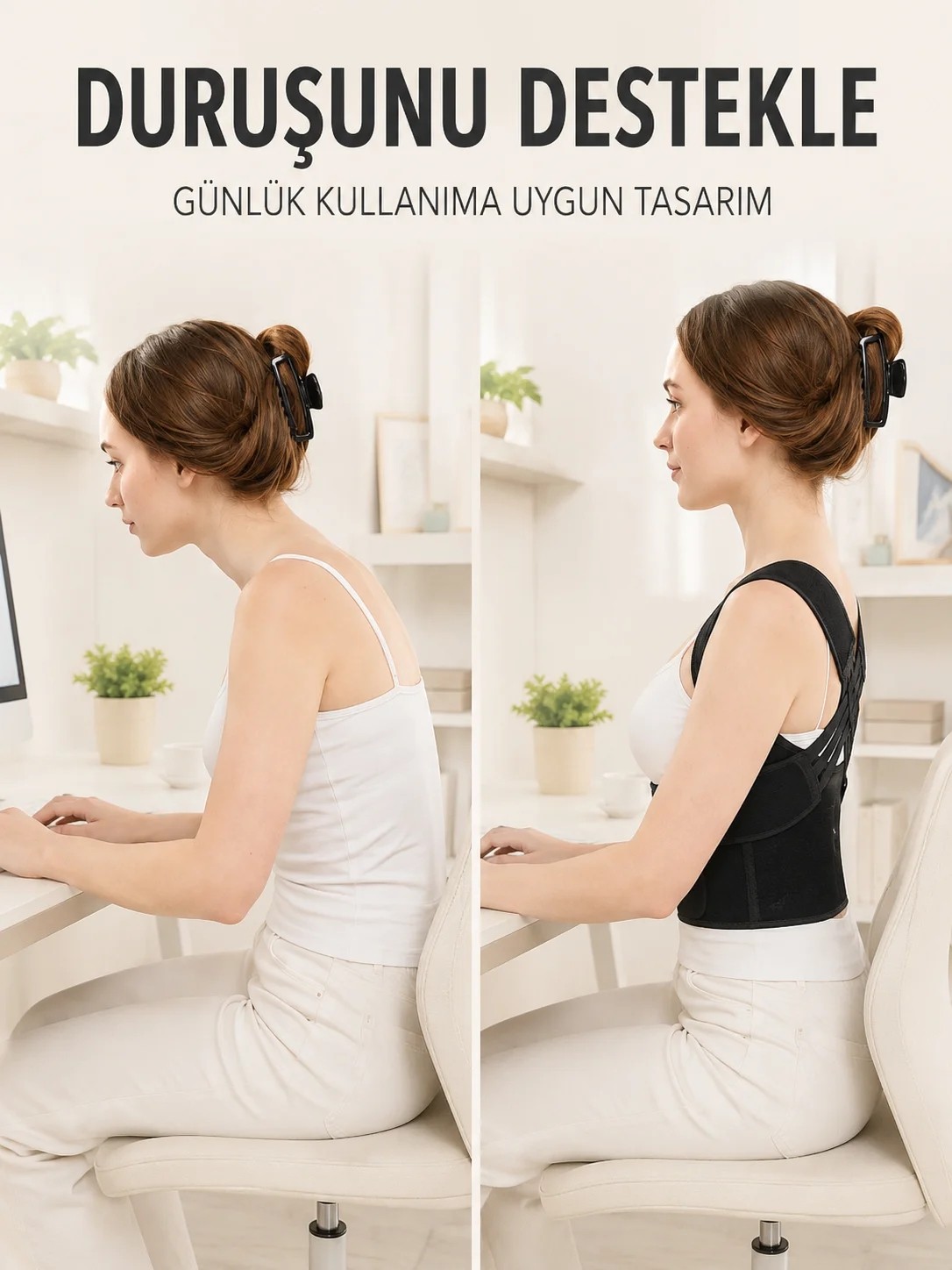 Grandor Dik Duruş ve Postür Korsesi Ayarlanabilir Çapraz Lastikli Sırt Bel Desteği