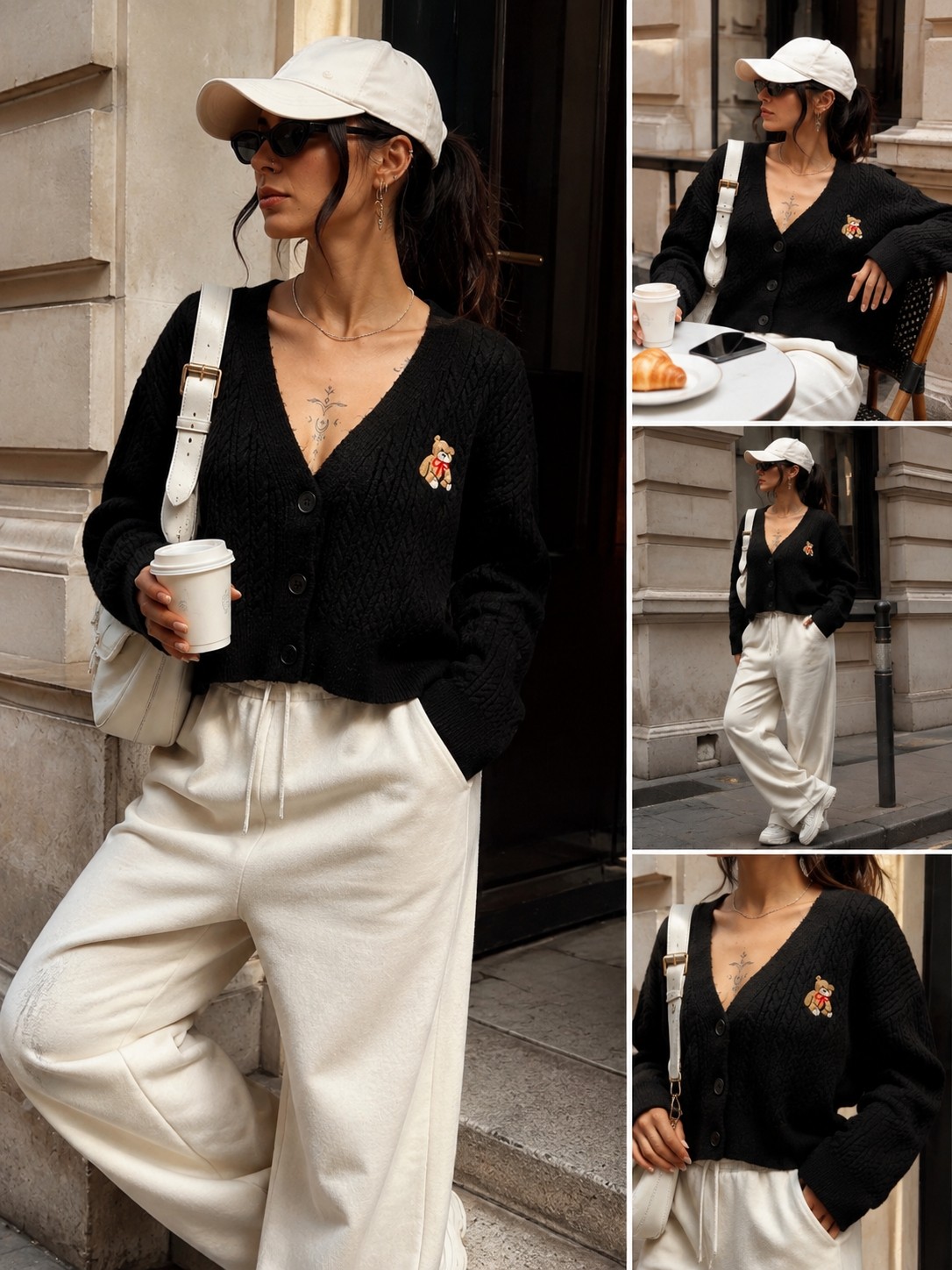 Mery Mery Boutique Kadın Trend Popüler Örgülü Kısa Hırka Ayı Işlemeli görsel 2