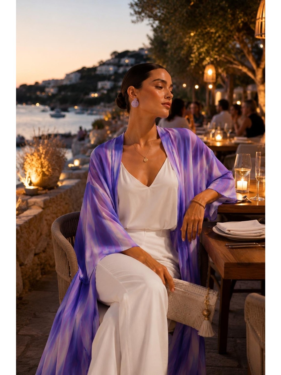 Qymos Prive Kadın Degrade Desenli Turkuaz Mavi Yeşil Desenli Şifon Kimono, Dökümlü Oversize Pareo Kimono Kaftan görsel 2