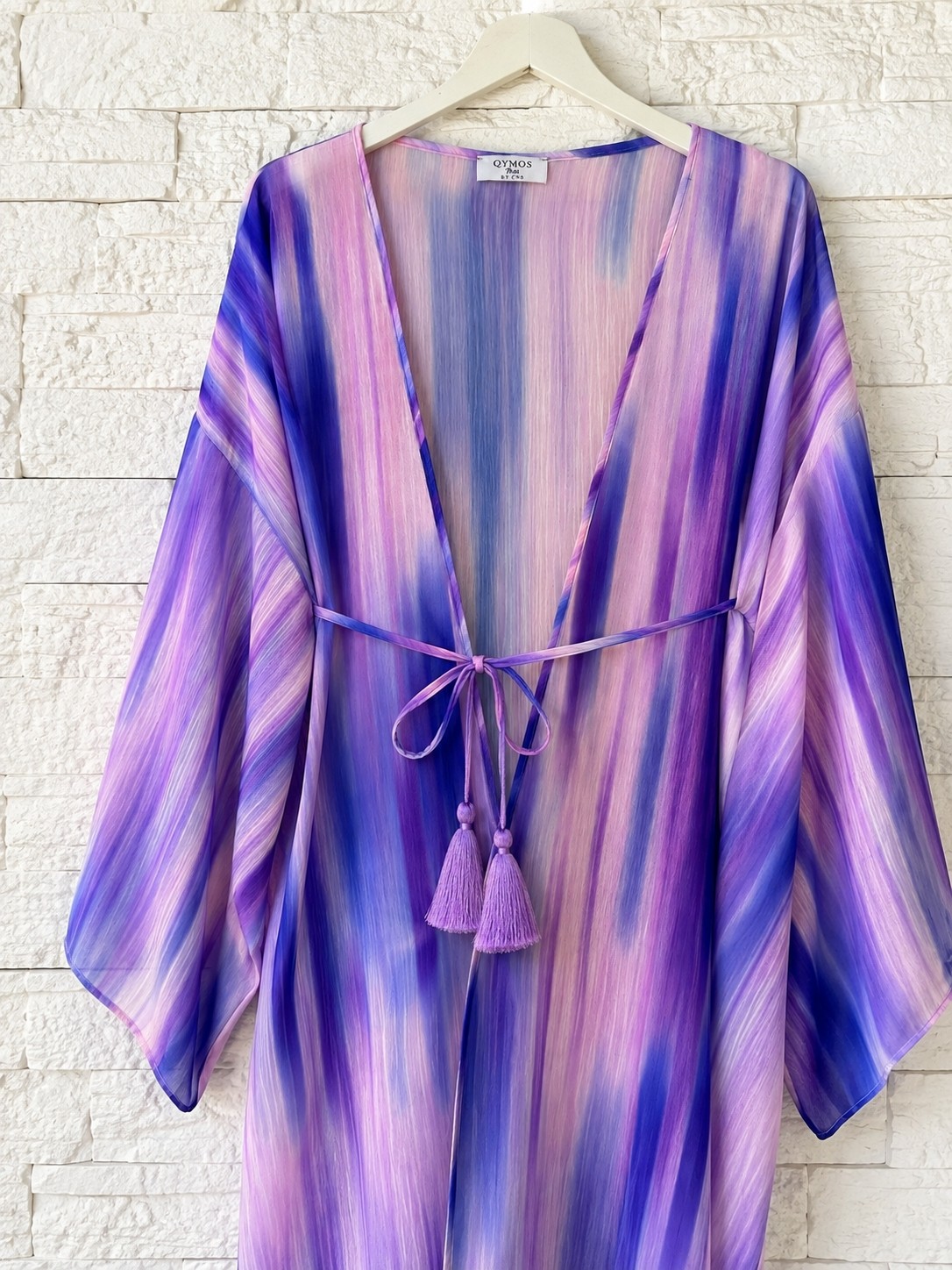 Qymos Prive Kadın Degrade Desenli Turkuaz Mavi Yeşil Desenli Şifon Kimono, Dökümlü Oversize Pareo Kimono Kaftan görsel 4