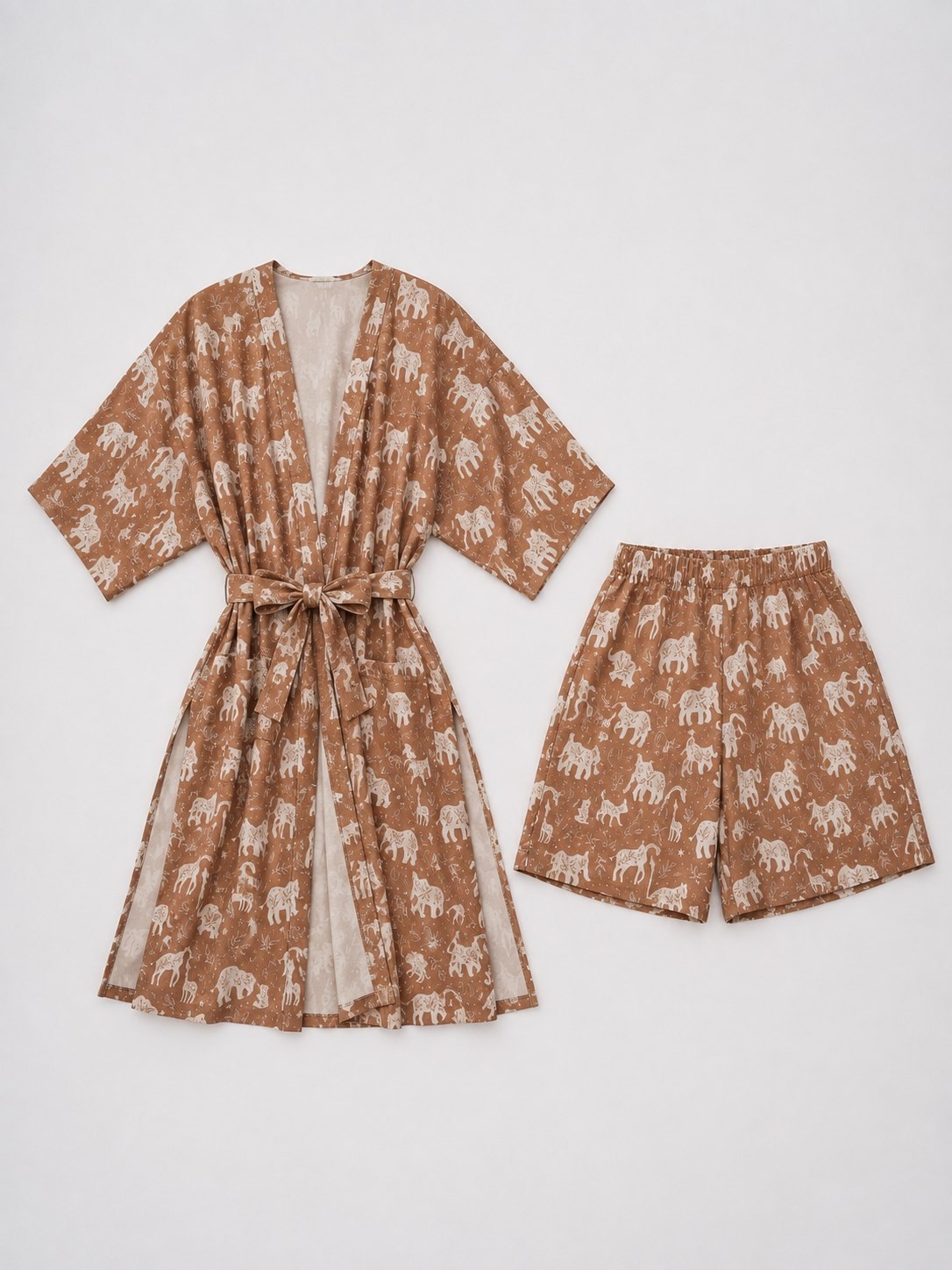 Enhitbaby Udenya Safari Müslin Kimono & Şort Takım I %100 Pamuk görsel 3