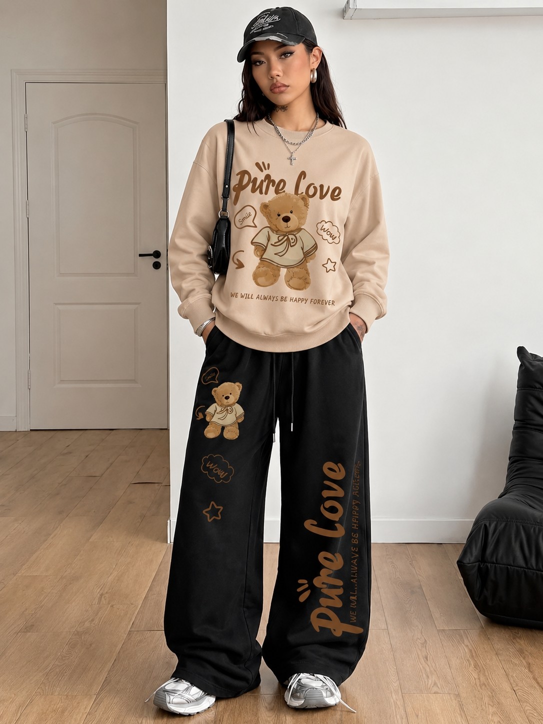 Macklin Unısex Kadın Erkek Pure Love Bisiklet Yaka Sweatshirt ve Baggy Eşofman Takımı