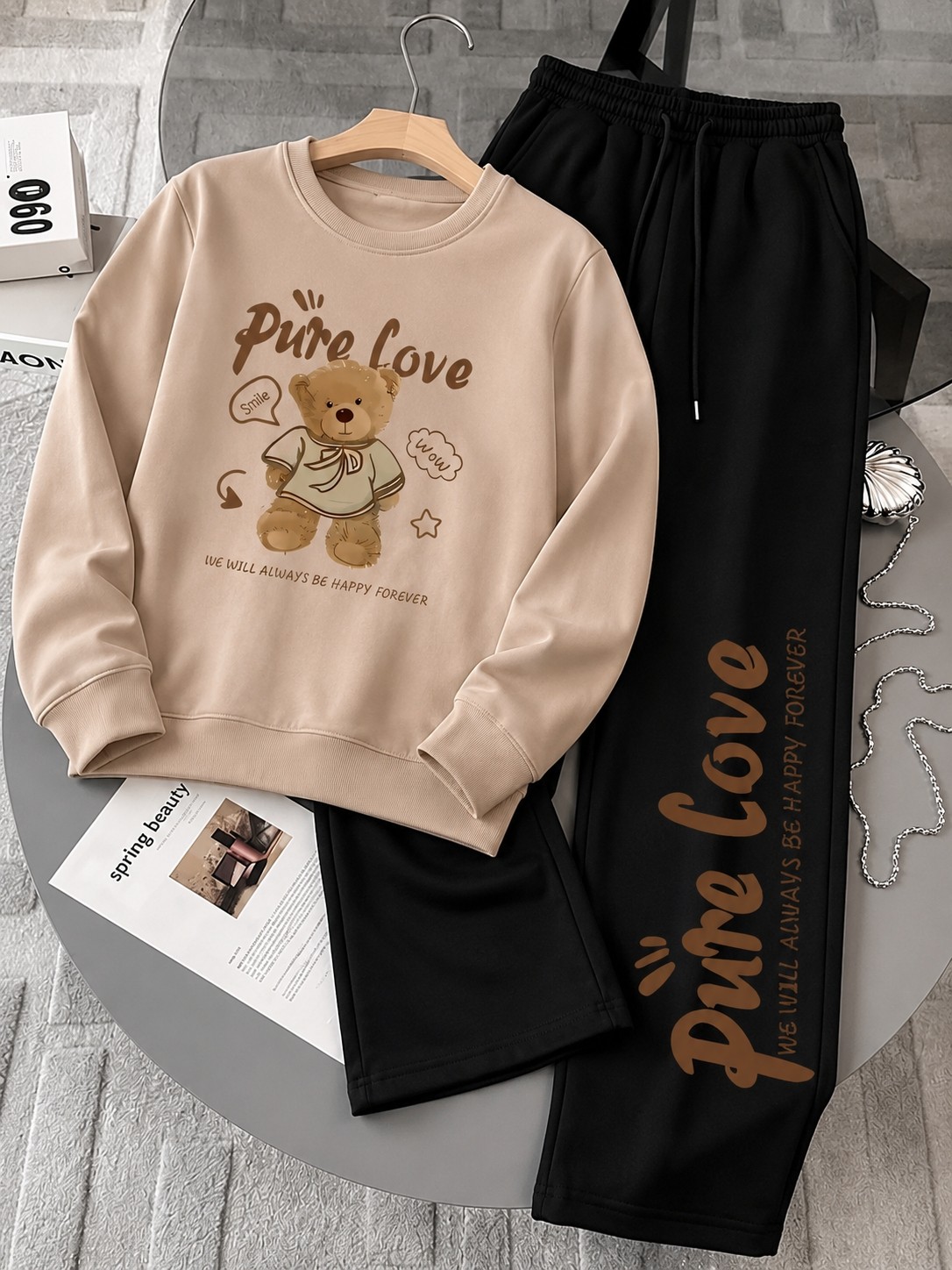Macklin Unısex Kadın Erkek Pure Love Bisiklet Yaka Sweatshirt ve Baggy Eşofman Takımı görsel 2