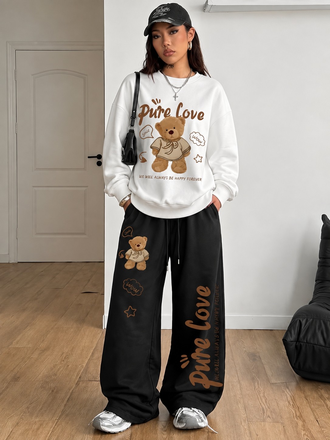 Macklin Unısex Kadın Erkek Pure Love Bisiklet Yaka Sweatshirt ve Baggy Eşofman Takımı