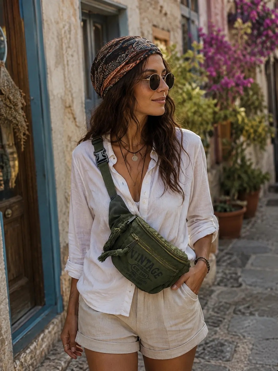Street Bag Vintage Retro Tasarım Kanvas Çapraz Bel Çantası Püskül Detaylı Retro Çok Gözlü Bel Çantası