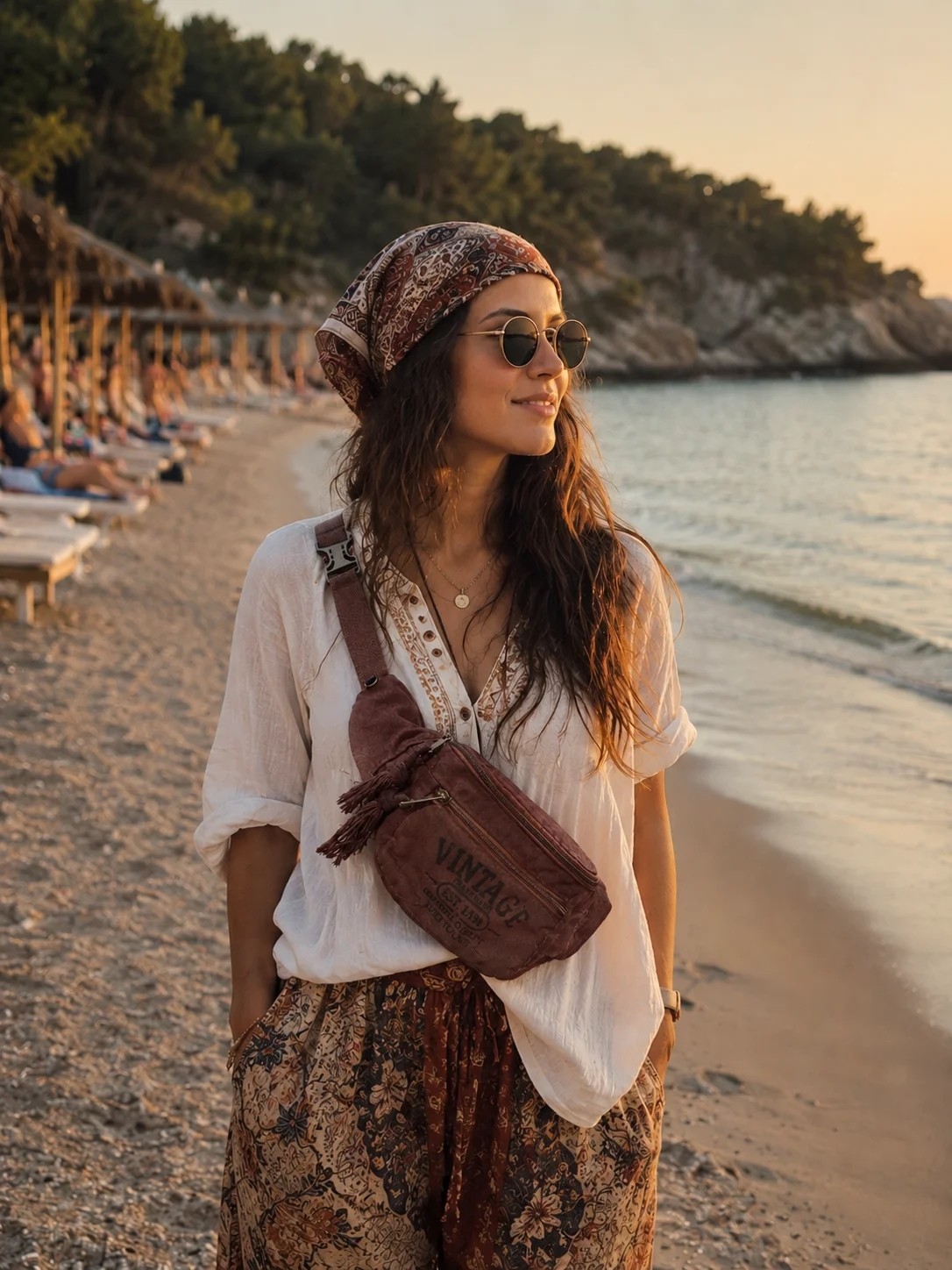 Street Bag Vintage Retro Tasarım Kanvas Çapraz Bel Çantası Püskül Detaylı Retro Çok Gözlü Bel Çantası görsel 8