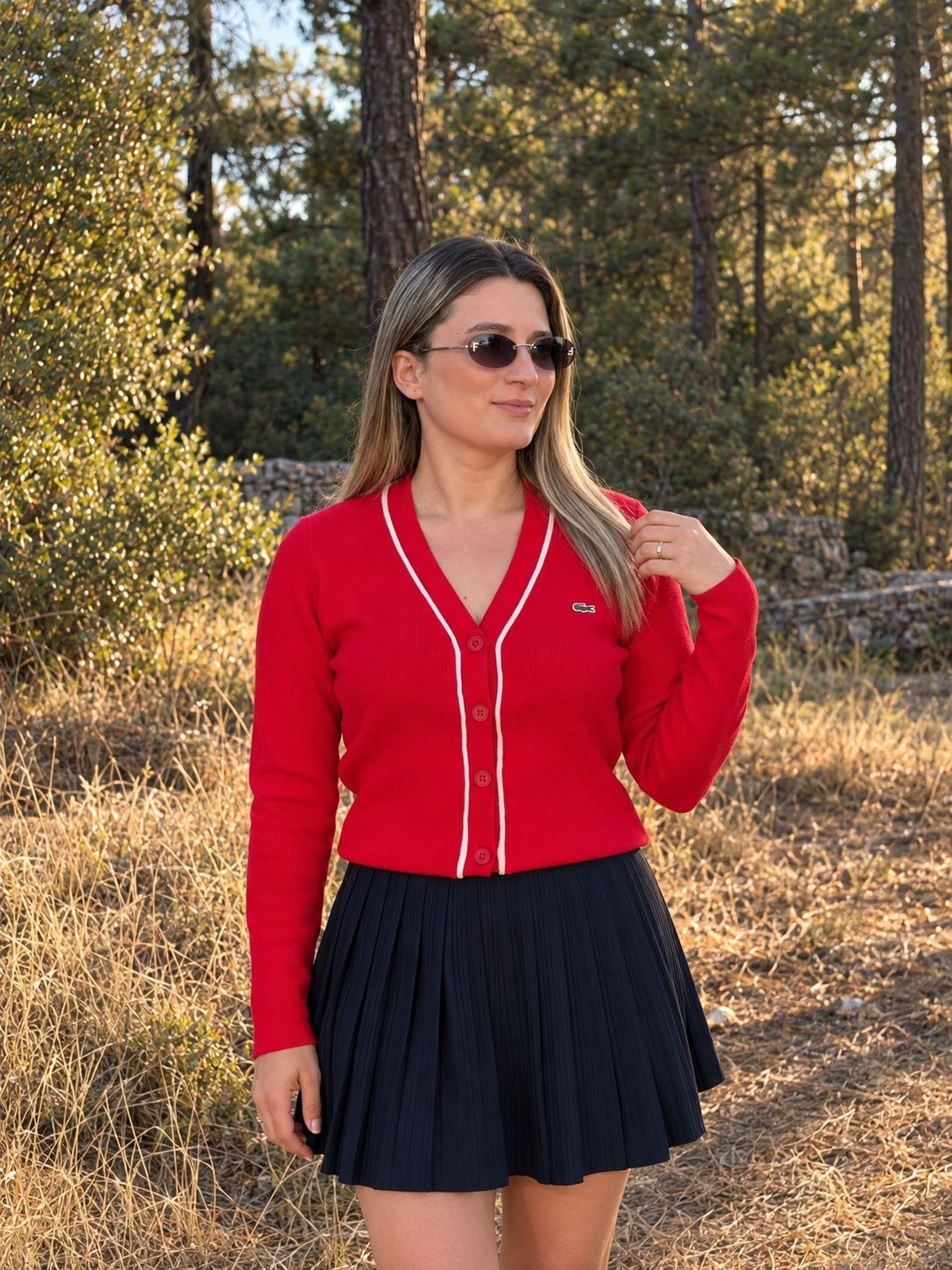 Alis Boutique Kırmızı Beyaz Şerit Detaylı Düğmeli Triko
