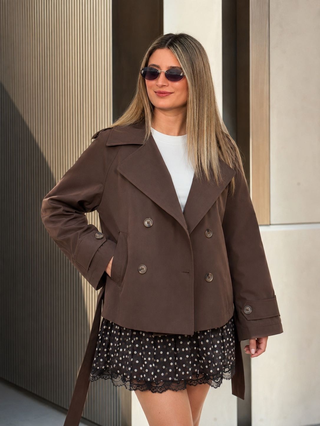 Alis Boutique Kruvaze Yaka Kemerli Mevsimlik Trençkot Ceket