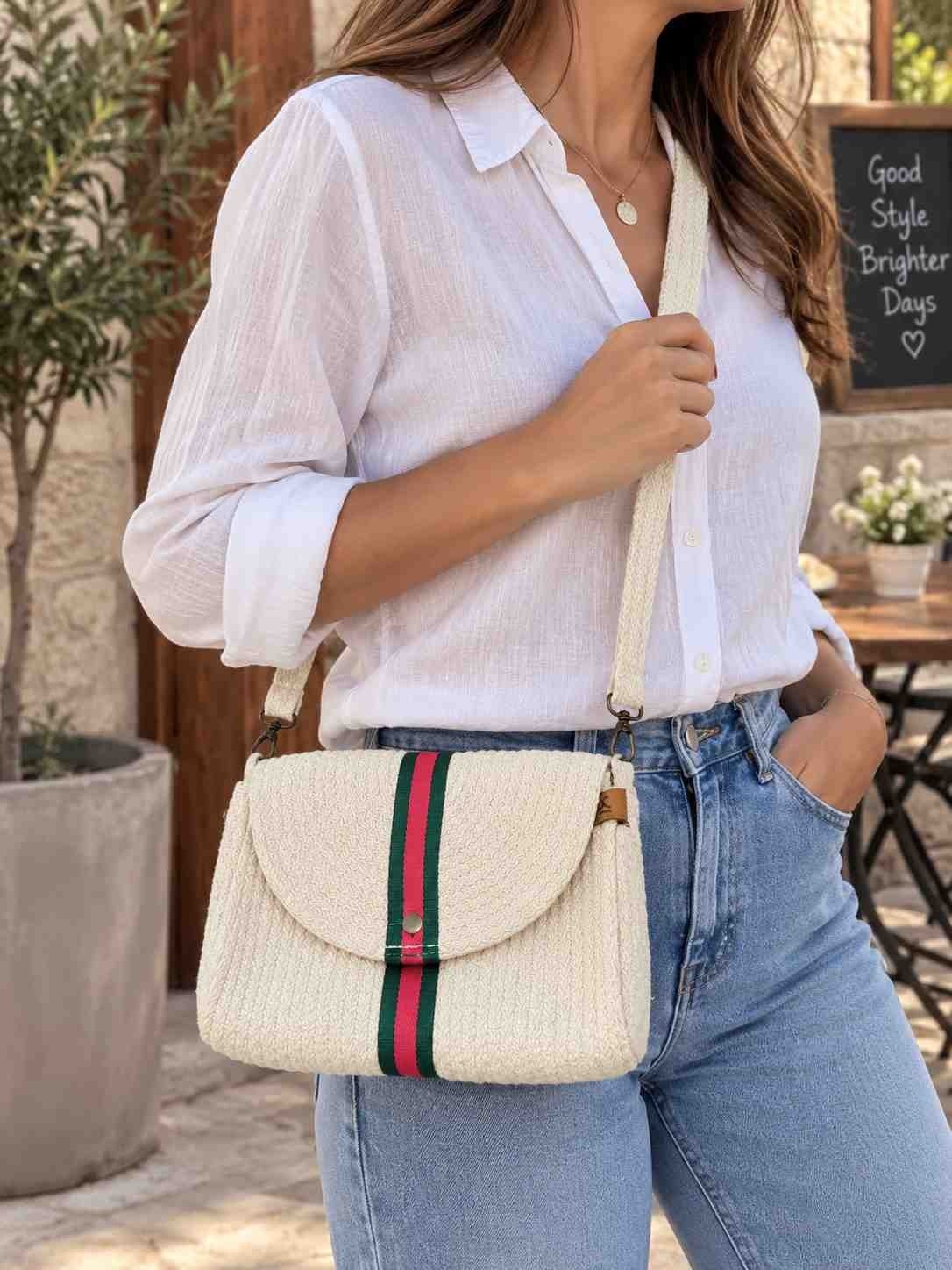 Ck Desing Kadın Hasır Çapraz Çanta, Örgü Omuz Çantası, Günlük ve Yazlık Şık Çanta görsel 8