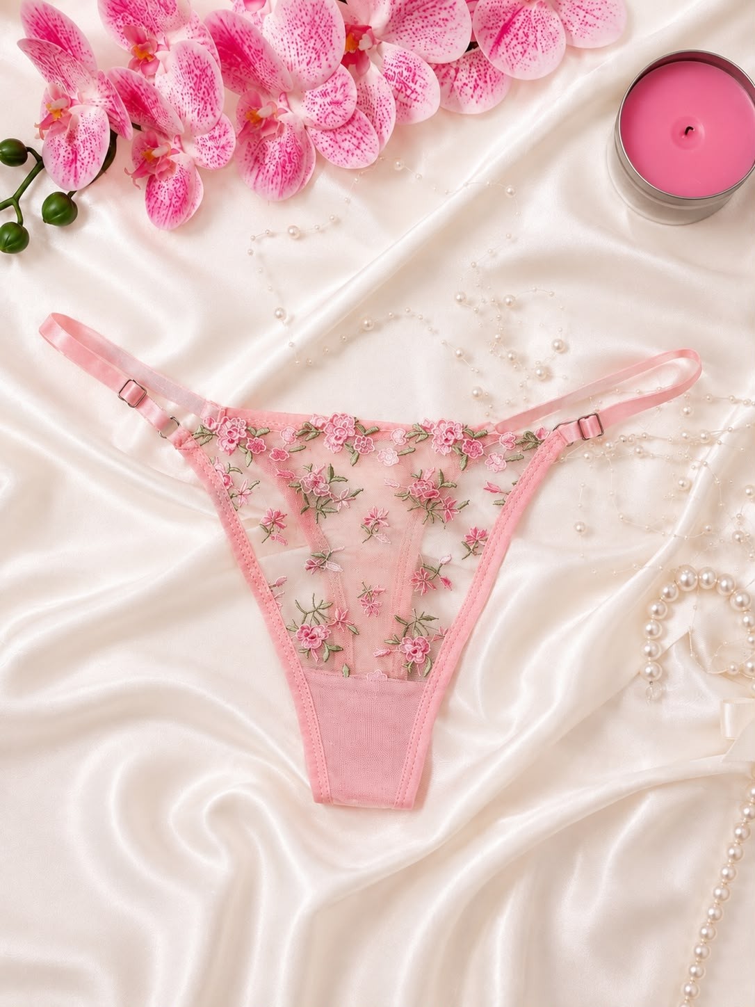 Arona Pembe Çiçekli Jartiyer Takımı Dantelli Sütyen görsel 3